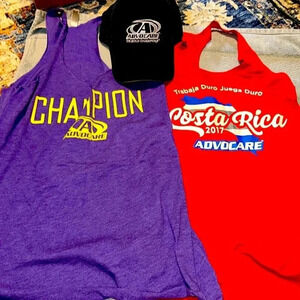 ADVOCARE WELLNESS BUNDLE LOT OF 3– BLACK HAT/CAP & 2 LG TANK TOPS SHIRTS